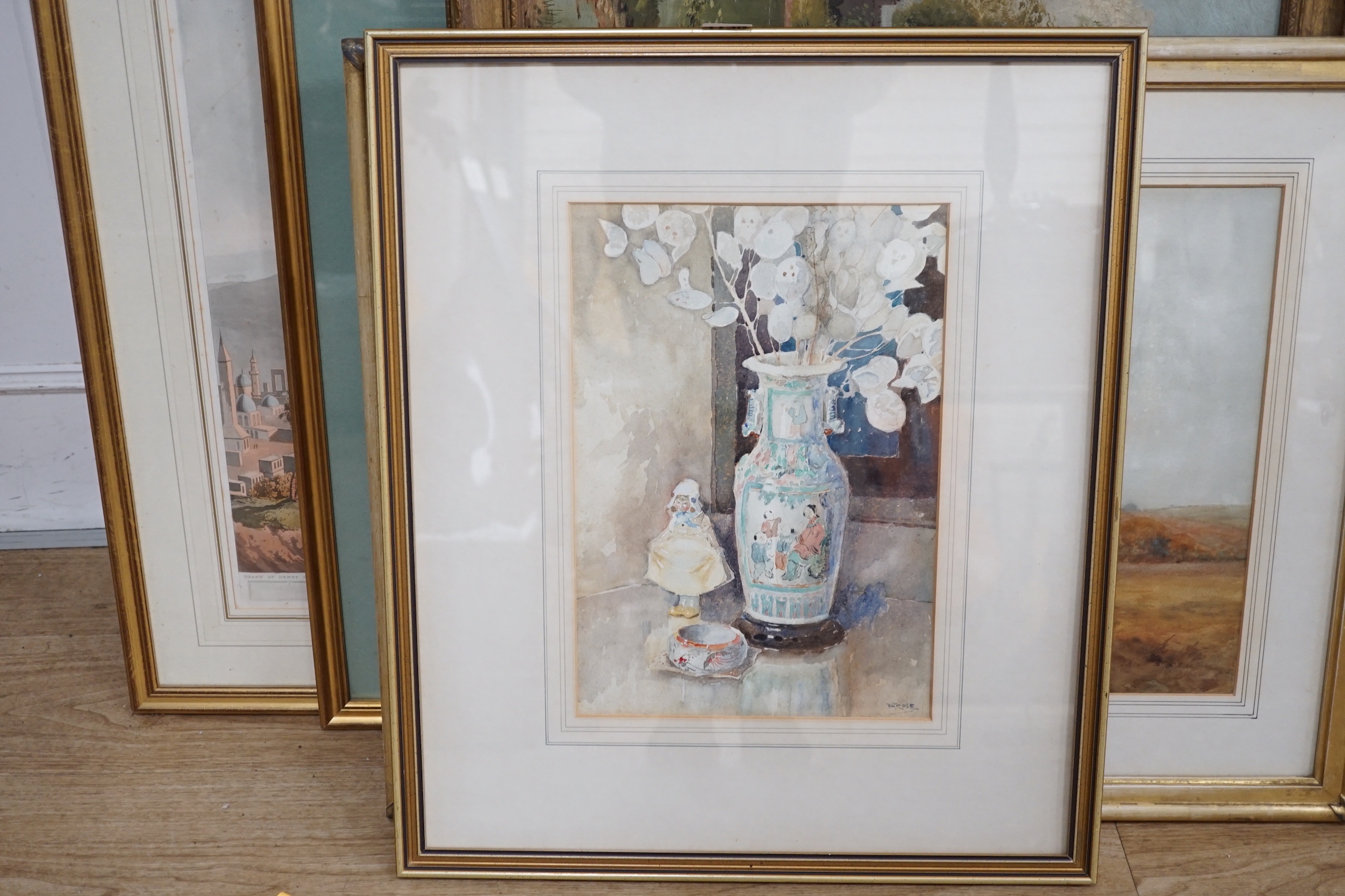 David Thomas Rose (1871-1964), watercolour, Still life of honesty in a Chinese vase, signed, 35 x 24cm